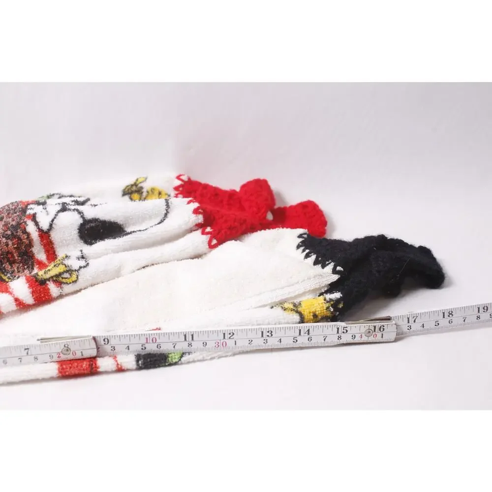 Vintage Stove Snoopy Kitchen Towel Lot with Crochet Top Happiness Is Eating Out